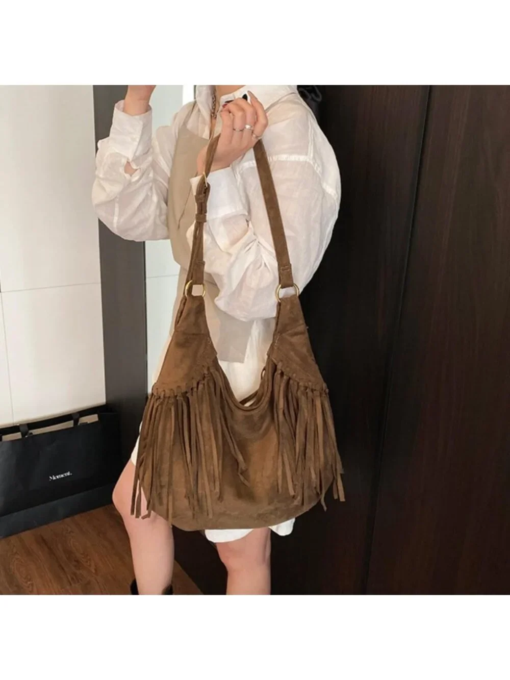 Vintage Suede Fringe Hobo Tote Bag | Western Cowgirl Crossbody Purse